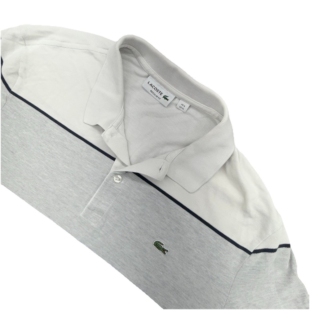Lacoste Polo Shirt Mens XL Regular Fit‎ Size FR6 Blue White Gray Color Block